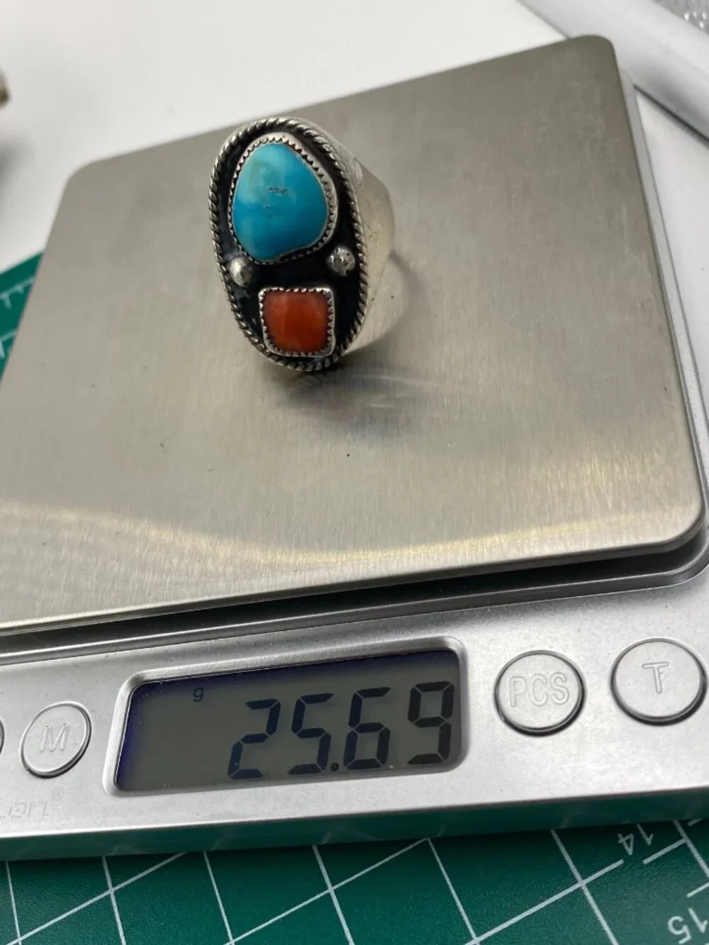 Vintage Sterling Silver Navajo Turquoise and Cora…